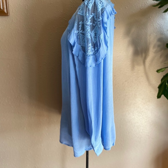 Boho Chic Ruffles & Lace Blue Blouse - Picture 11 of 12